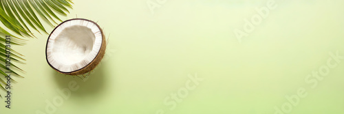 banner background Young green coconut Flat lay top view for copy space banner photo