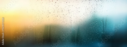 Raindrops on a window with blurred landscape in the background