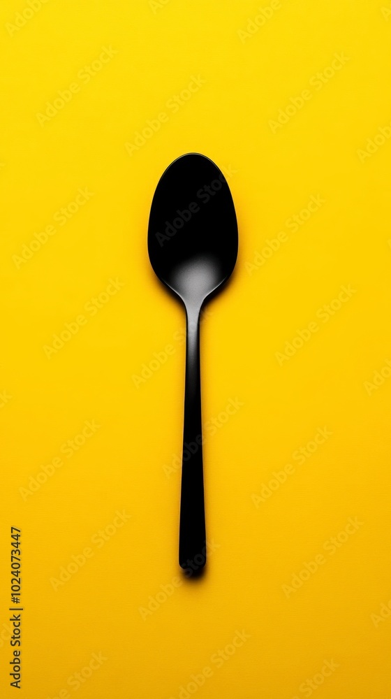 A single black spoon against a vibrant backdrop A single black spoon against a vibrant backdrop