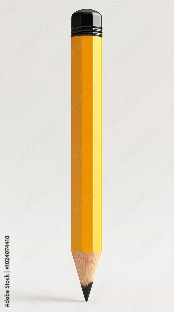 A sharpened yellow pencil with a black eraser on a white background A sharpened yellow pencil with a black eraser on a white background