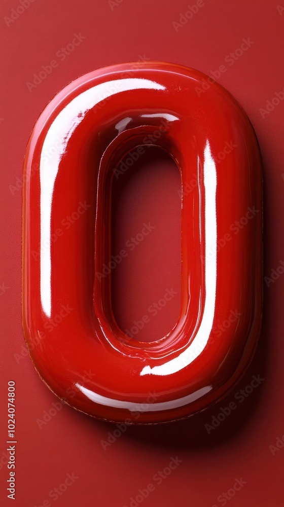 Obraz premium Glossy red number zero with a reflective surface