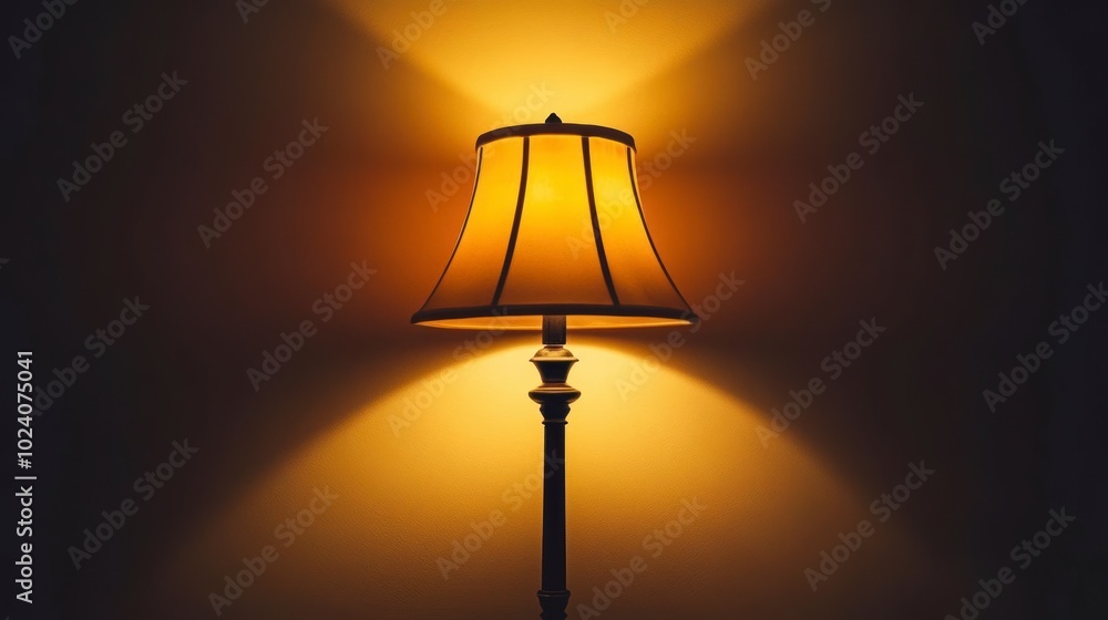 A single lamp casts a warm glow on a dark wall A single lamp casts a warm glow on a dark wall