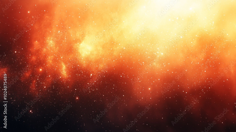 A fiery orange and yellow nebula with scattered stars in a dark space. A fiery orange and yellow nebula with scattered stars in a dark space.