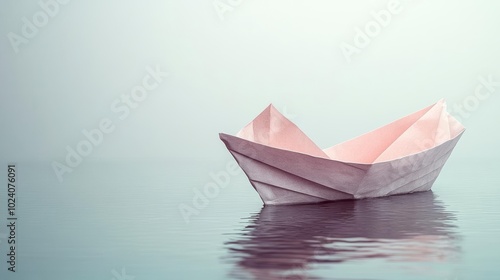 A delicate paper boat floats on a calm surface