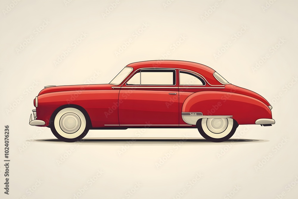 Fototapeta premium Red 1948 Vintage American Sedan Car Illustration