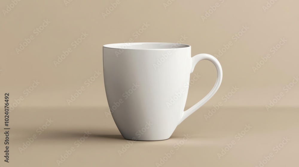 A simple white mug with a rounded handle A simple white mug with a rounded handle