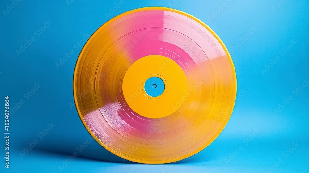A yellow and pink vinyl record on a turntable A yellow and pink vinyl record on a turntable