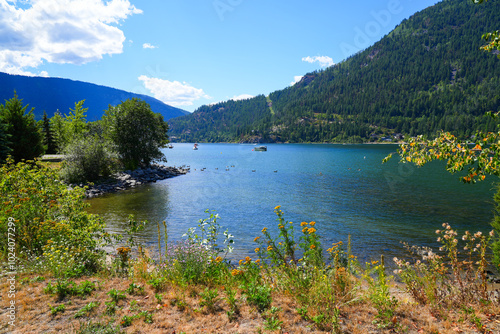 Shore of the west arm of the Kootenay Lake in Nelson, British Columbia, Canada photo