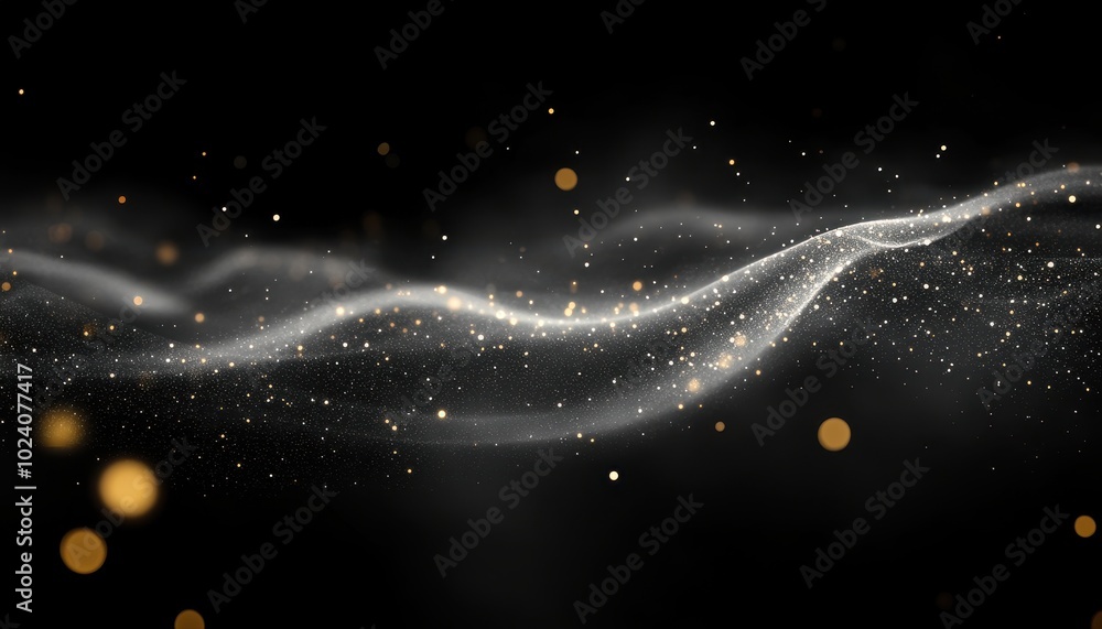 Abstract Glittering Wave with Golden Lights on a Black Background Abstract Glittering Wave with Golden Lights on a Black Background
