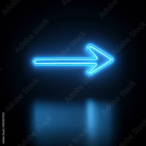 Neon arrow glowing in the dark pointing to the right