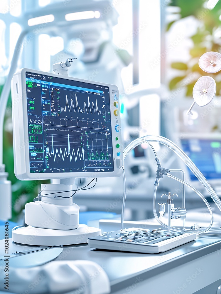 Medical Monitor and Equipment in a Hospital Room. Medical Monitor and Equipment in a Hospital Room.
