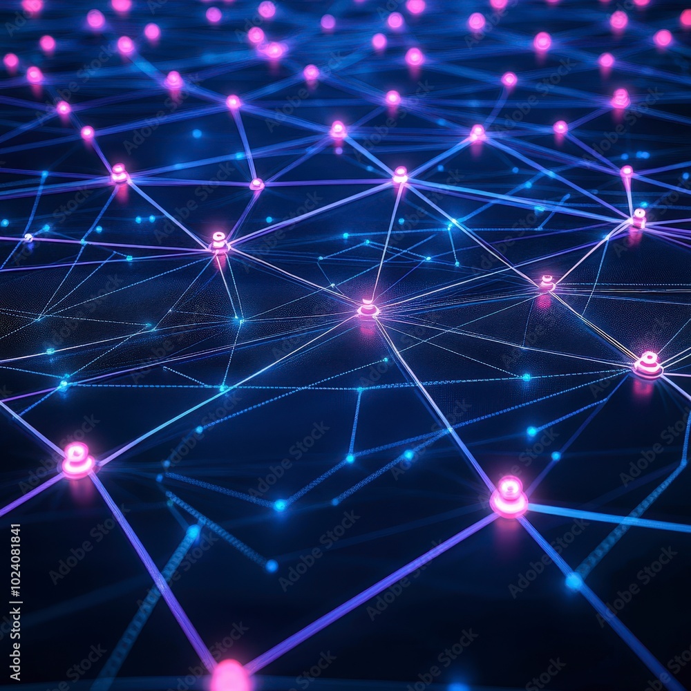 Fototapeta premium Digital network visualization with glowing nodes and interconnected lines