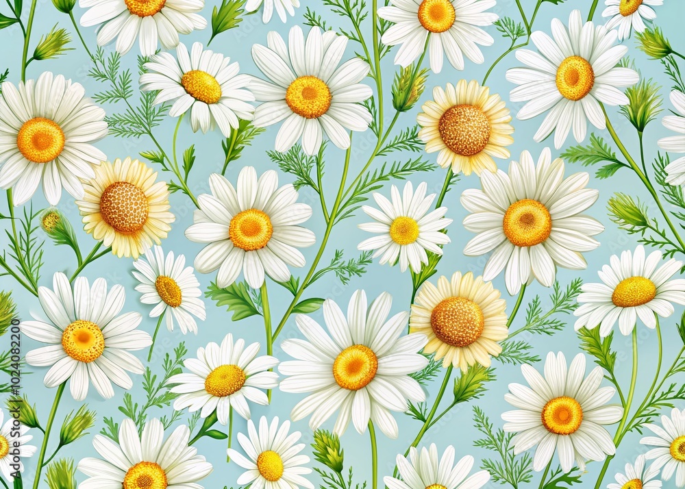 © Arnada - Charming chamomile floral pattern, perfect for textile, wallpaper, covers, and fashion prints. This seamless vector © Arnada - Charming chamomile floral pattern, perfect for textile, wallpaper, covers, and fashion prints. This seamless vector