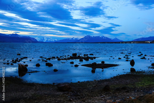 Puerto Natales lake in Patagonia, Chile, Magallanes and Antartica Chilena Region photo