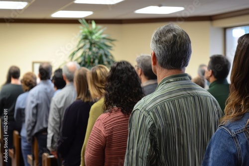 Church community practicing an evacuation drill during service  congregation members learning how to exit safely and  Generative AI