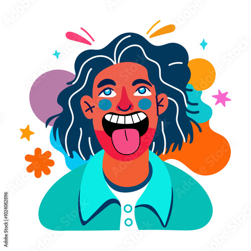 A flat style sticker of teasing person 