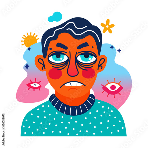 A flat style sticker of restless person 