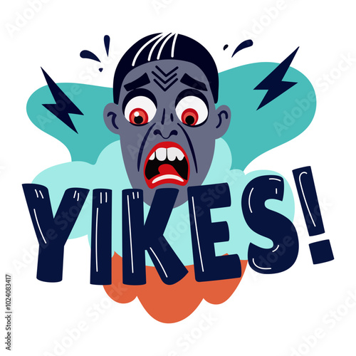 Cringe character with yikes typography, a flat style sticker