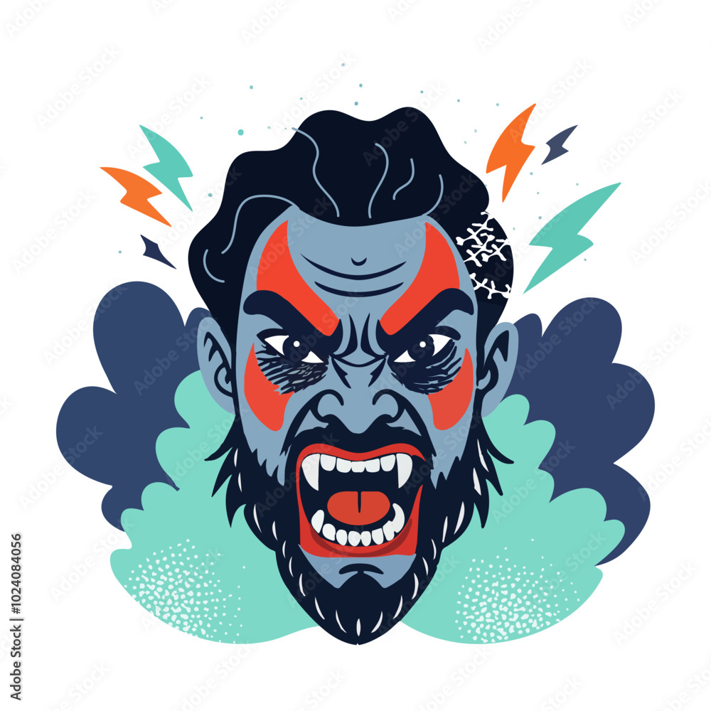 Angry man sticker in flat style Angry man sticker in flat style