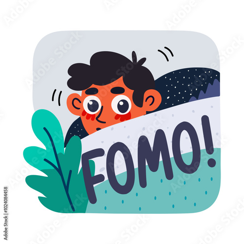 A shy character hiding himself, a flat style