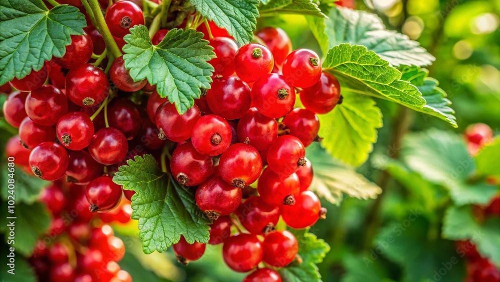 Closeup of Fresh Homegrown Red Currants on Panicle Surrounded by Lush Green Leaves for Natural Food Photography Closeup of Fresh Homegrown Red Currants on Panicle Surrounded by Lush Green Leaves for Natural Food Photography
