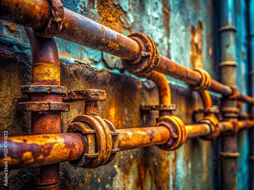 Closeup of Intertwined Rusty Pipes on a Concrete Wall - Industrial Texture and Vintage Aesthetic for Unique Backgrounds