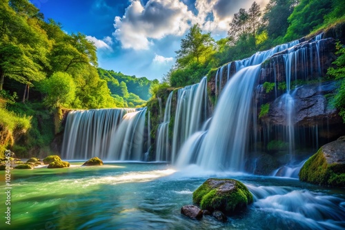 Close Up of Waterfall Water Curtain Flowing in Nature - Vital Source of Life and Serenity in the