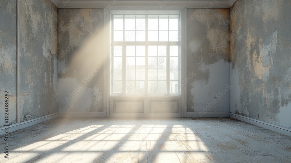 Empty room with sunlight streaming through a large window. Empty room with sunlight streaming through a large window.