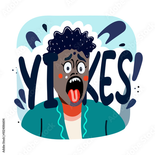 A flat style sticker of yikes typography 