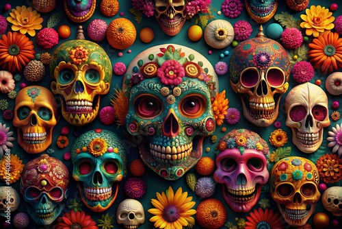 Colorful Dia de los Muertos Sugar Skull Collection - Vector Illustrations for Celebrating the Day of the Dead