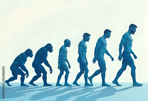 Wallpaper Mural The image depicts a powerful visual representation of human evolution. It shows the progression from an ape-like ancestor to a modern human, with figures transitioning from left to right. The backgrou Torontodigital.ca