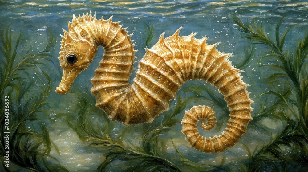Enchanting 3D Illustration of a Seahorse Underwater Enchanting 3D Illustration of a Seahorse Underwater