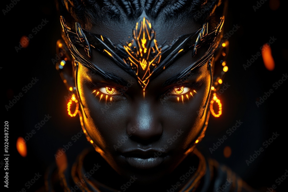 Fantasy artwork of a warrior adorned with glowing eyebrow and ear piercings, their jewelry infused with ancient magical energy Fantasy artwork of a warrior adorned with glowing eyebrow and ear piercings, their jewelry infused with ancient magical energy