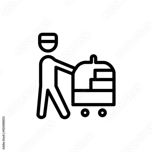 Bellboy with luggage cart icon Outline vector for web ui