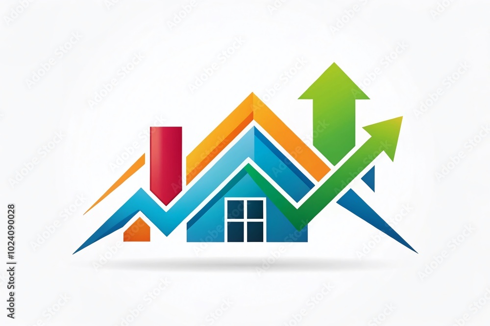 Creative Real Estate Logo Design for Property and Construction Services - Growth Concept with House and Arrow Creative Real Estate Logo Design for Property and Construction Services - Growth Concept with House and Arrow