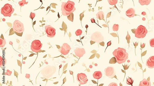 Wallpaper Mural Seamless Pattern of Delicate Pink and Beige Roses on a Soft Cream Background for Elegant Floral Design Torontodigital.ca