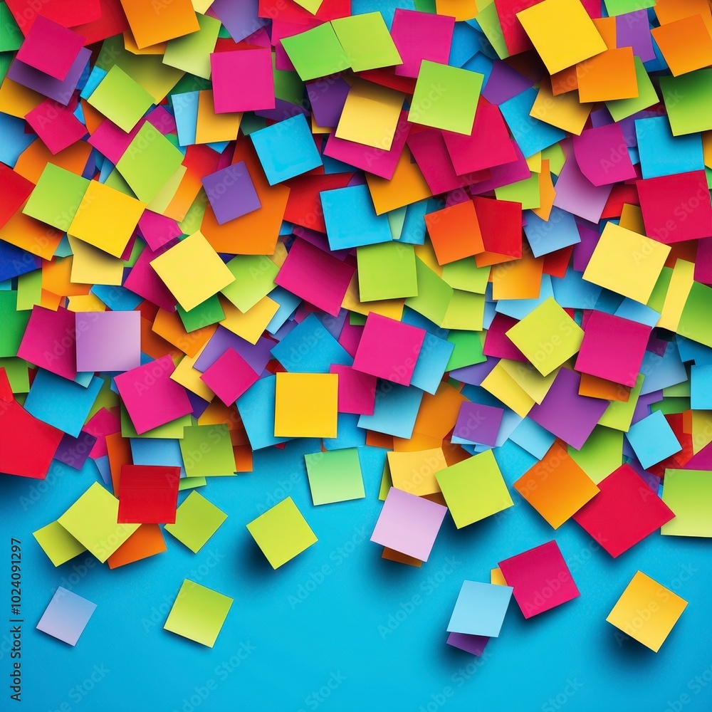 Vibrant collection of colorful sticky notes scattered on a blue surface Vibrant collection of colorful sticky notes scattered on a blue surface