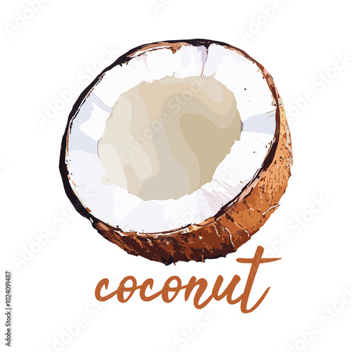 coconut in watercolor illustration style, isolated vector on white background