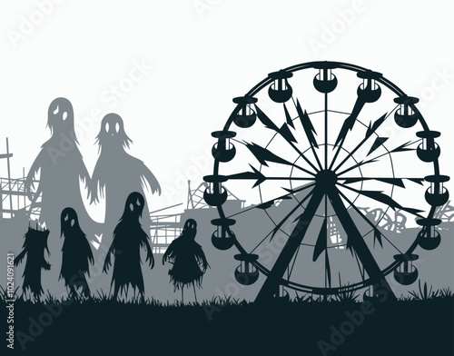 A Silhouette of an Abandoned Amusement Park Vector EPS Template