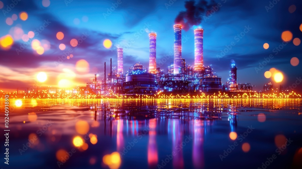 Futuristic Chemical Plant with Holographic Processes and Bioluminescent Products Futuristic Chemical Plant with Holographic Processes and Bioluminescent Products