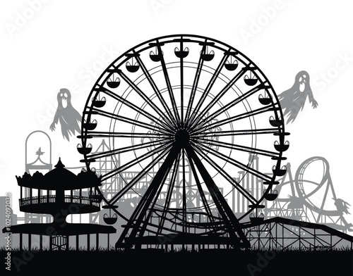 Silhouetted Secrets of a Lost Amusement Park Vector EPS Template