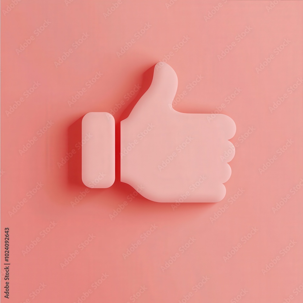 Thumbs up gesture against a pink background with soft shadows