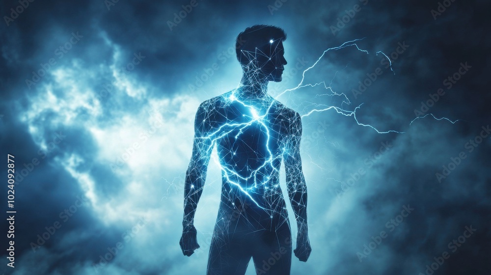Geometric man silhouette with lightning Geometric man silhouette with lightning