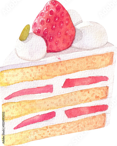 Schilderij op canvas Classic strawberry shortcake with layers of fresh cream and strawberries, hand-d