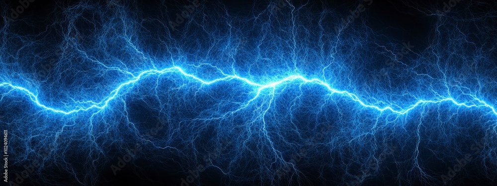 Vibrant electric blue lightning bolt on a dark background Vibrant electric blue lightning bolt on a dark background