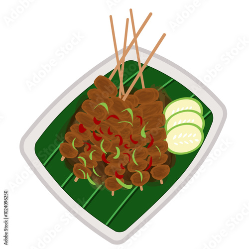 Chicken Satay, Sate Ayam, Beef satay, indonesian food satay or satay illustration