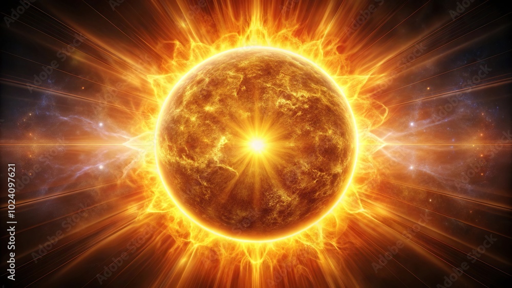 Intense energy radiating from the sun with leading lines Intense energy radiating from the sun with leading lines