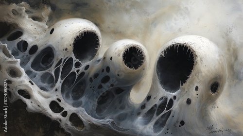 three bubbles floating deep illustration open metal maw inspiring oil linen necrosis screaming formations smiles despair photo