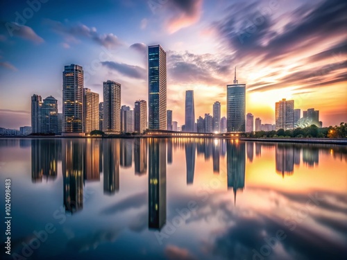 Elegant Minimalism in Long Exposure: Serene Cityscape at Twilight