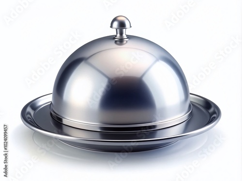 Elegant Vector Silver Opened Cloche on White Background for Restaurant and Culinary Presentation, Food Service and